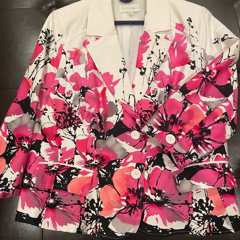 Erin London jacket hot pink black & white.